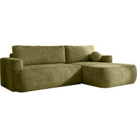 ECKSOFA Marion mit Schlaffunktion & Bettkasten in Chenille Grün, Rechts 267/154/83 cm - Schwarz/Grün, Kunststoff/Textil (267/154cm) - WFL GROUP