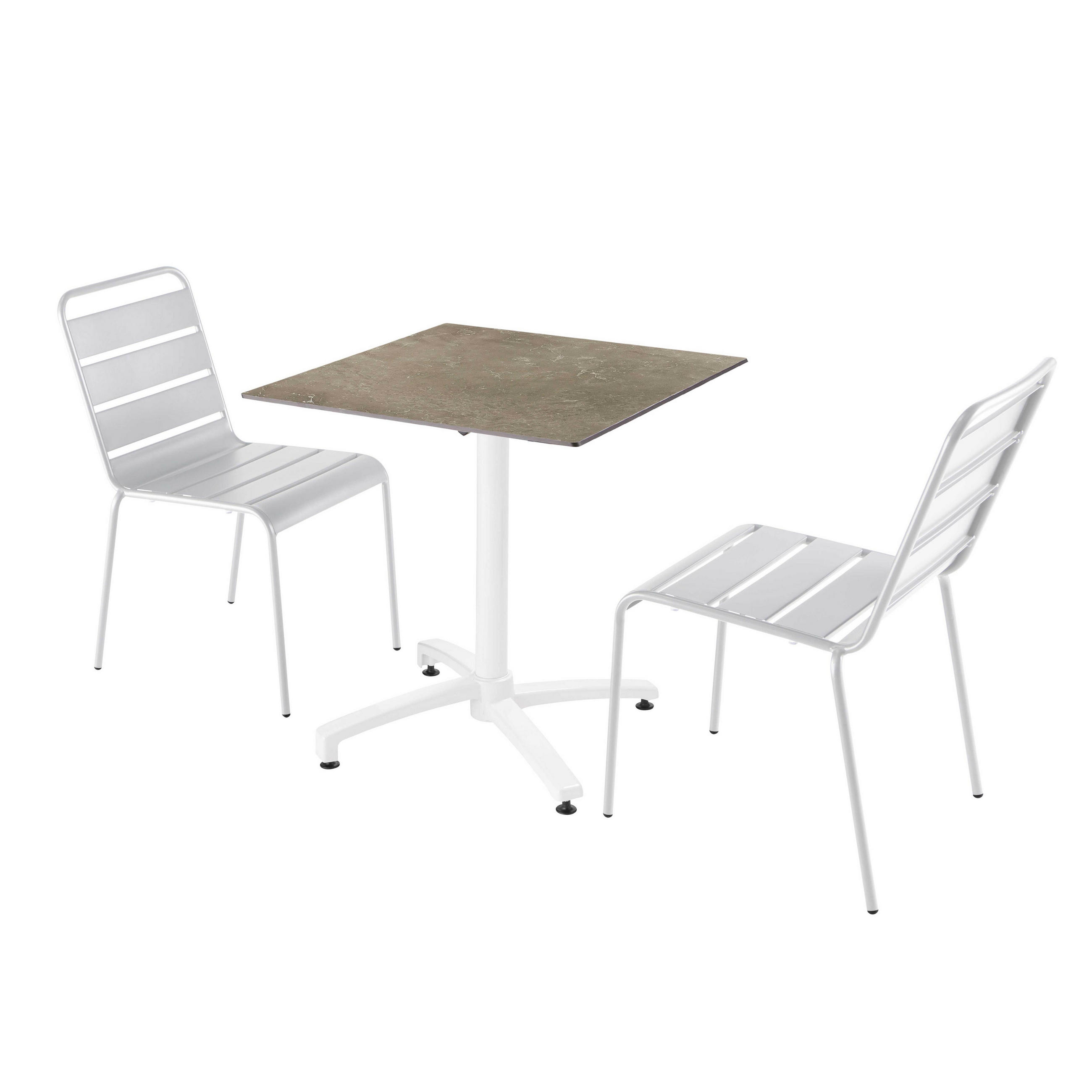 GARTENSET 3-tlg., Marmorbeigefarbe/weiß - Beige/Weiß, Metall - Oviala