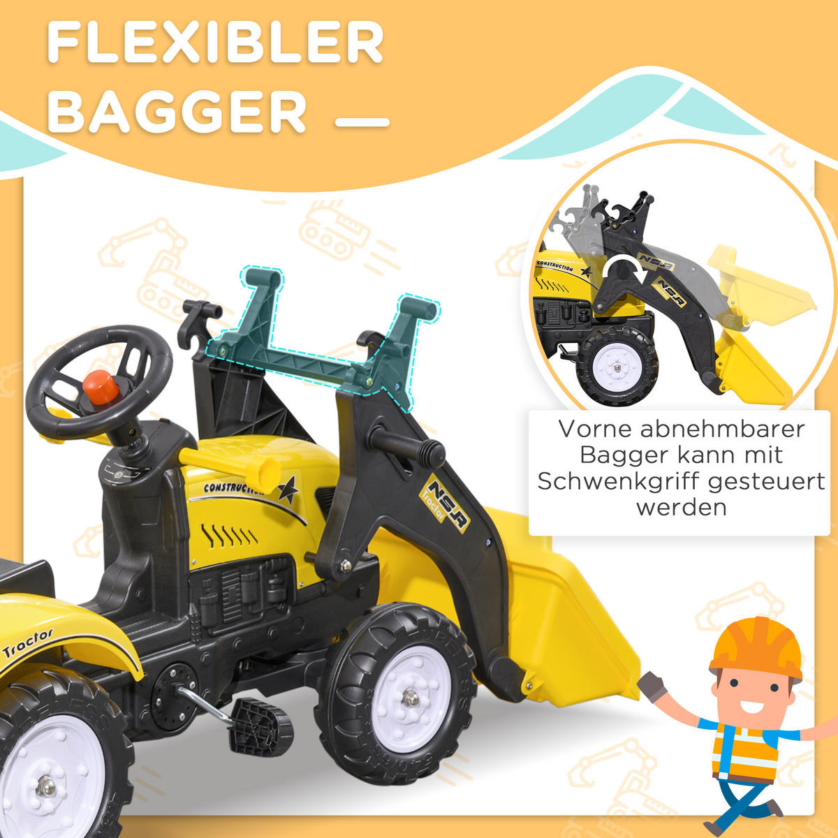 KINDER RUTSCHAUTO, Gelb, Metall+ Kunststoff - Gelb, Metall (167/41/52cm) - HOMCOM