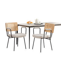 ARMLEHNSTUHL-SET DE-36881 2 Stück mit Chenille-Polsterung und Rattan-Optik Elfenbein - Creme, Metall (58/82/62.5cm) - ComfortXL