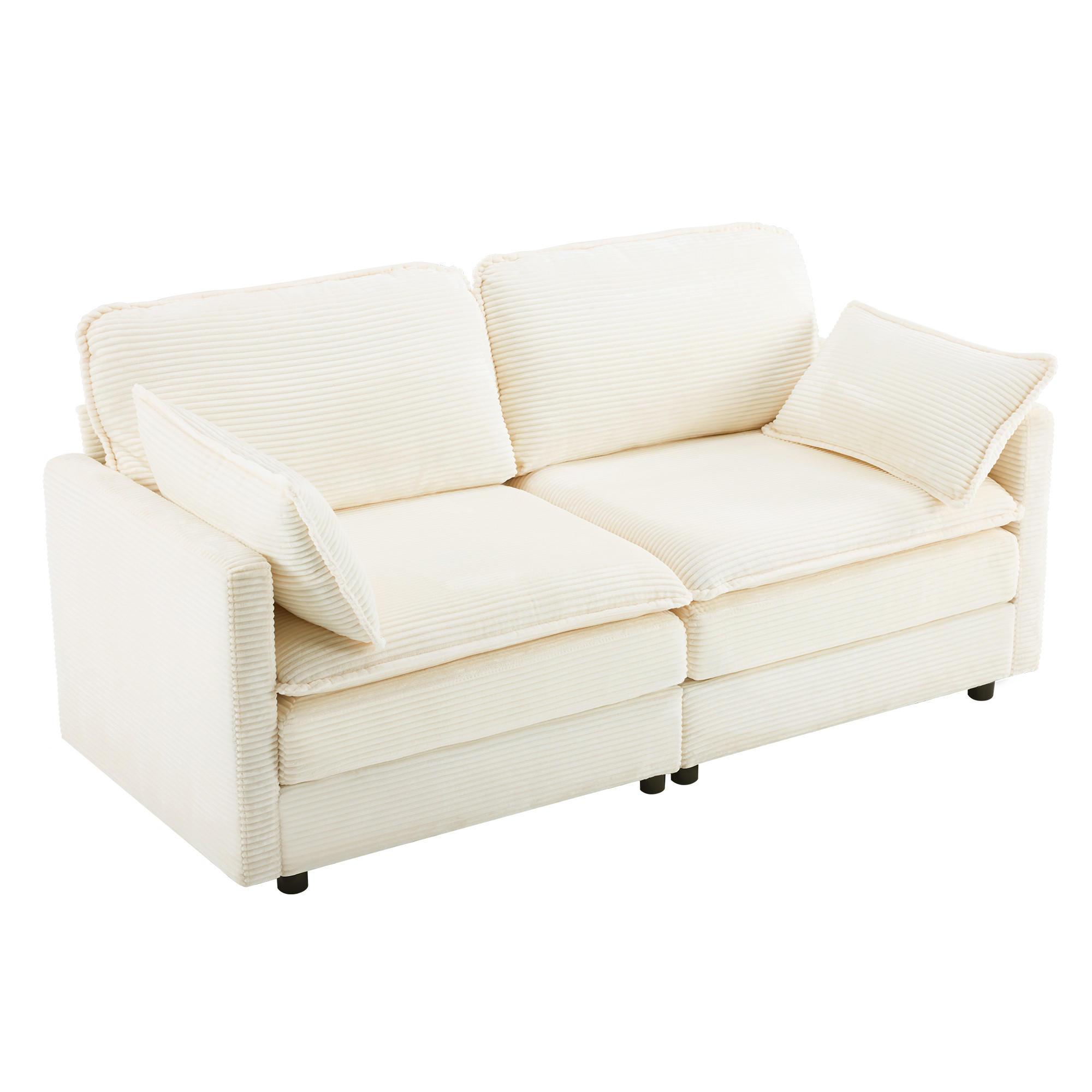 2-SITZER-SOFA DE-35009 mit Holzrahmen und Kord-Stoff Weiß - Weiß, Holzwerkstoff (75/85/167.5cm) - ComfortXL