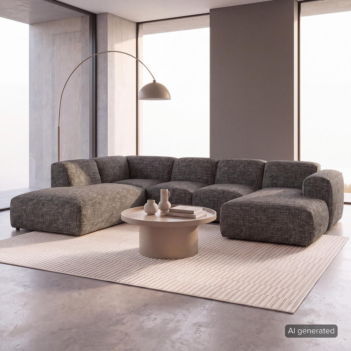 WOHNLANDSCHAFT mit Longchair - Schwarz/Grau, Kunststoff/Textil (325/71/235cm) - home24