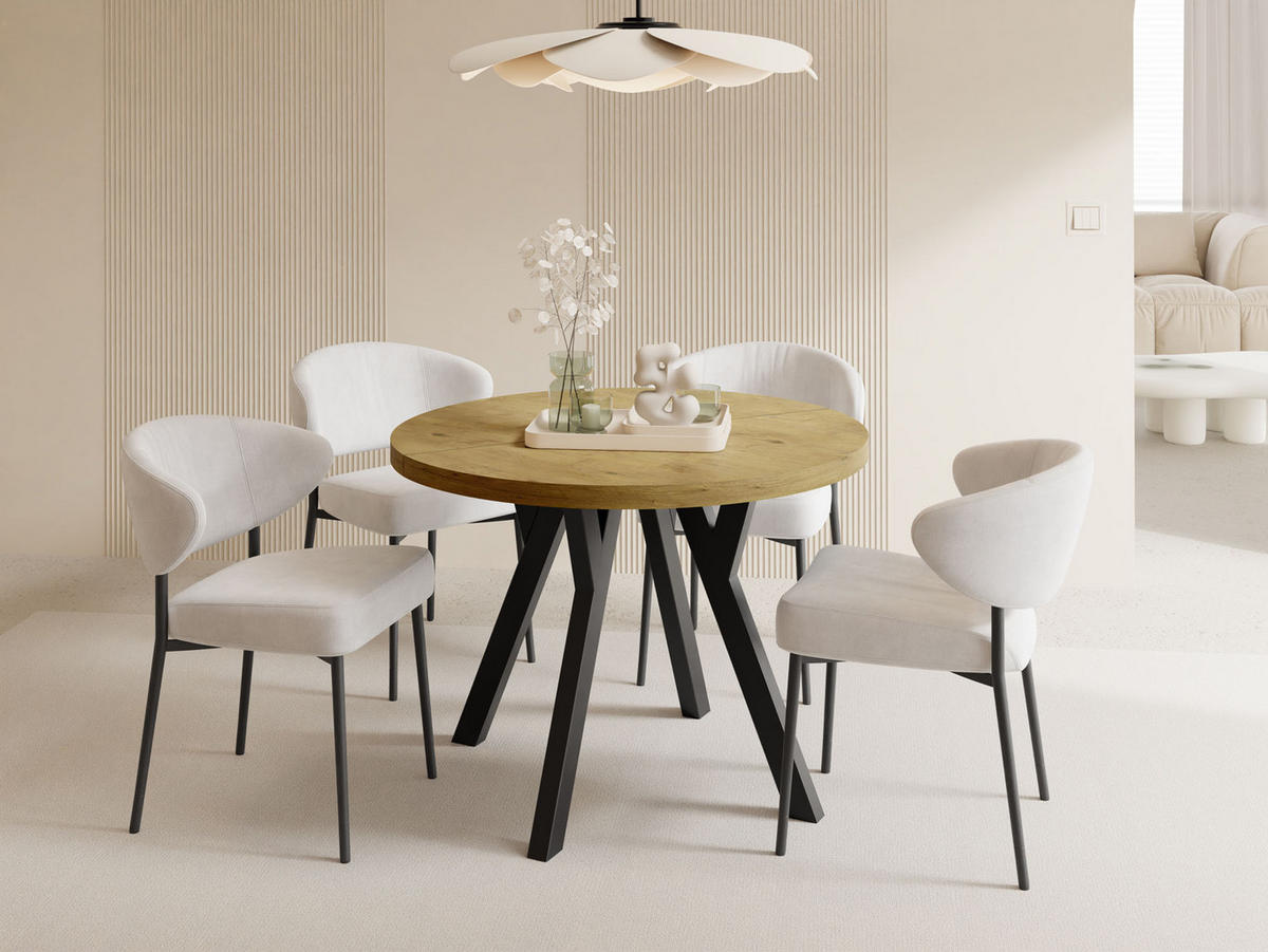 ESSTISCH Twixy XXL groß rund oval ausziehbar, Eiche Hell Braun 100-300/100/76 cm - Eichefarben/Schwarz, Holz/Holzwerkstoff (100/100/76cm) - WFL GROUP