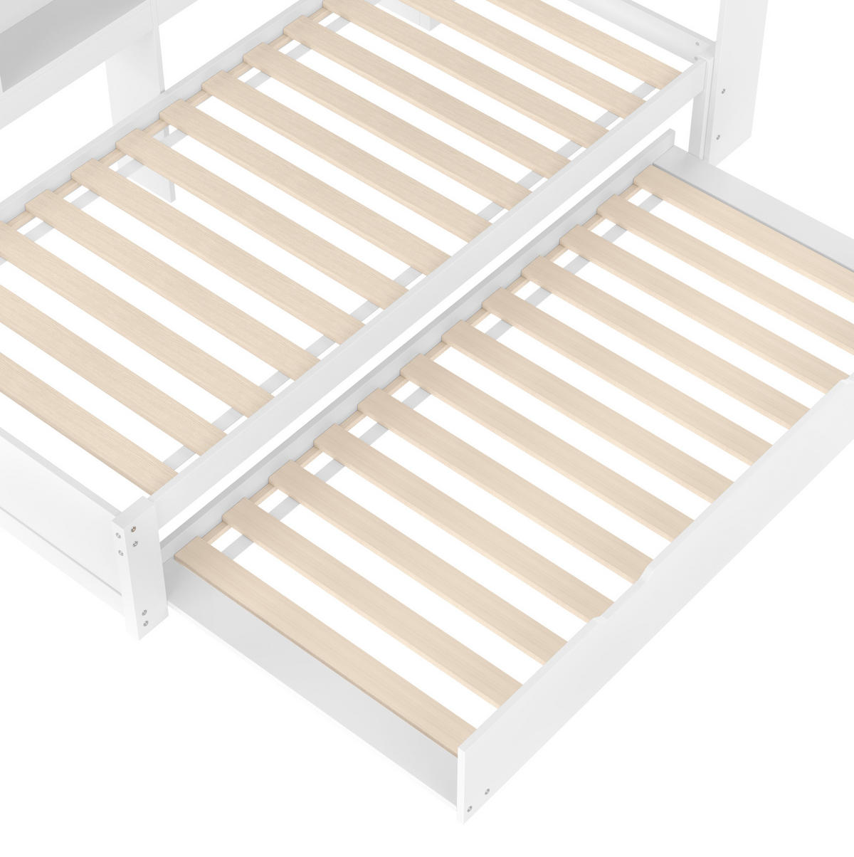BETT 90/200 cm Weiß aus Kiefernholz mit ausziehbarem Rollbett und Steckdose - Weiß, Holz (90/200cm) - OKMYHOME