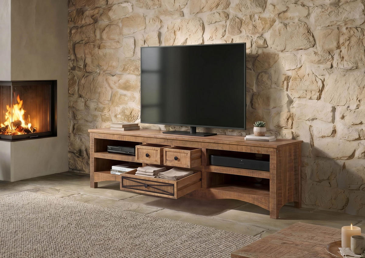 TV-BOARD Akazie 180x50x50 natur versiegelt NATURE OF SPIRIT #218 - Naturfarben, Holz (50/50/180cm) - Massivmoebel24