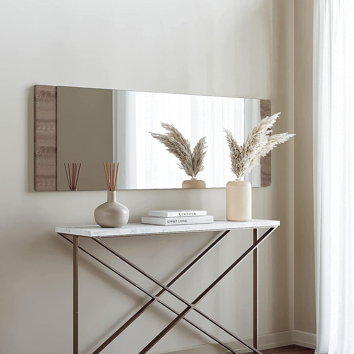 WANDSPIEGEL mit Holzsockel, 40x115cm - Braun, Holz (120/40cm) - Gozos