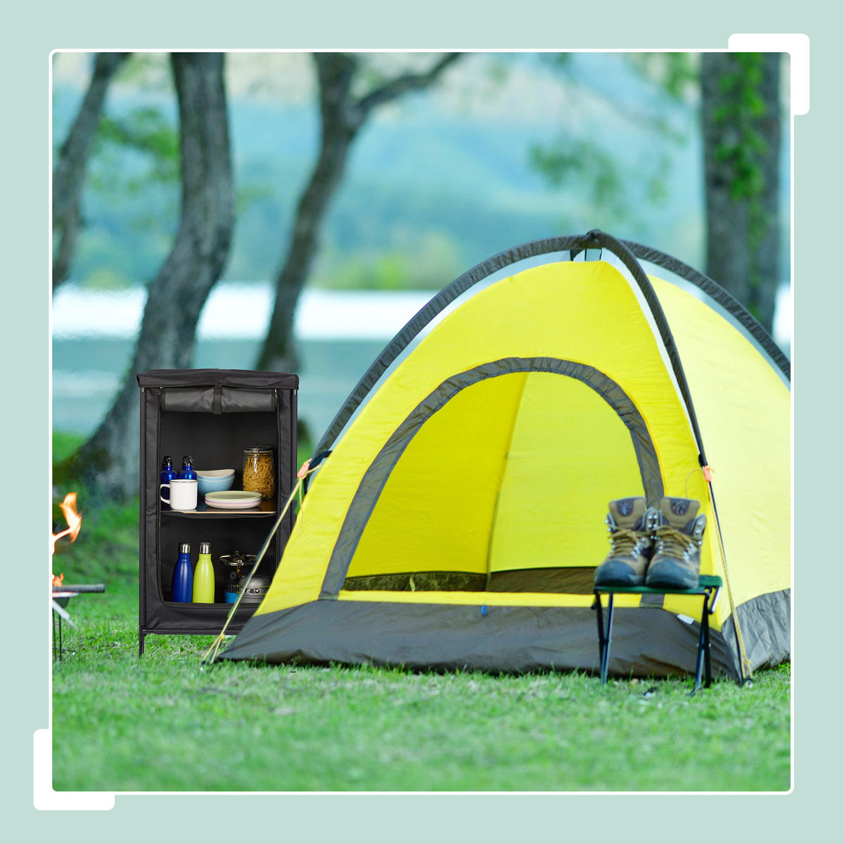 DULAP Gri de camping 2 rafturi - gri, material textil/compozit lemnos (47.5/87/47.5cm) - Relaxdays