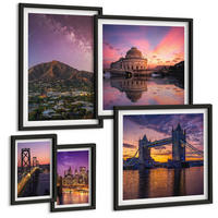 BILDER SET 5er Set - 50x50 cm & 20x30 cm & 40x60 cm Schwarzer Rahmen - Brücken, Sonne, Stadtblick - Schwarz, Kunststoff (40/60cm) - TULUP