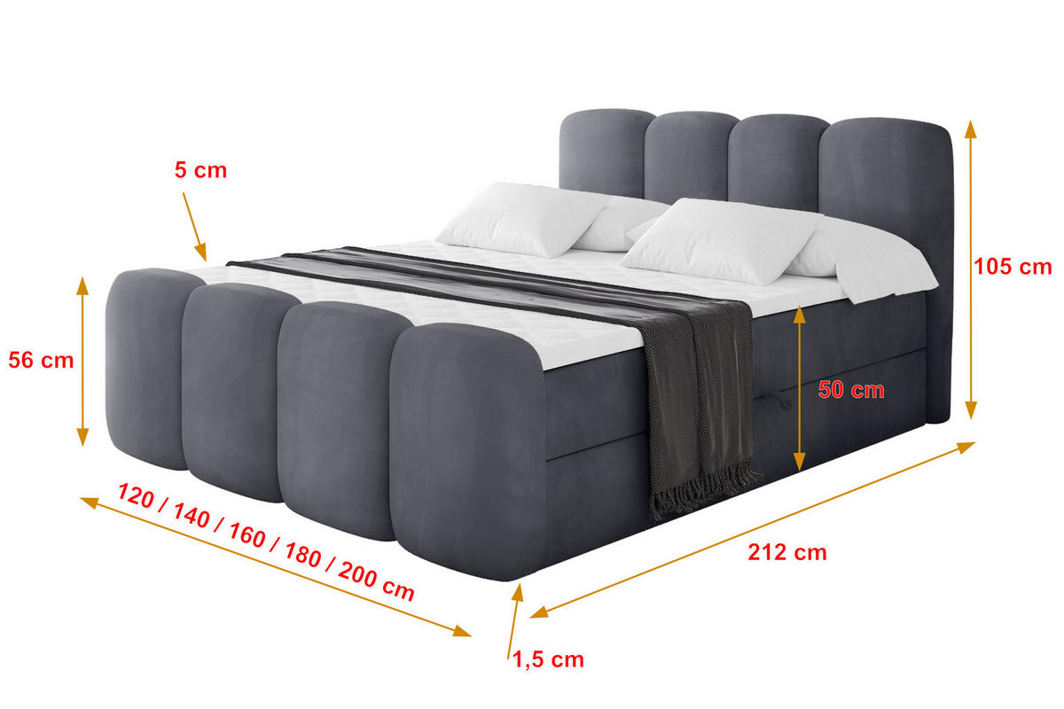 AMERICKÁ postel s matrací H4 a roštem – NINA-Z – 120 × 200 cm – tmavě šedá - tmavě šedá, kompozitní dřevo (120/200cm) - ALTDECOR