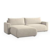 ECKSOFA TURIN M Creme Velours-Stoff mit Schlaffunktion - Creme, Holz (265/183cm) - MASSENO
