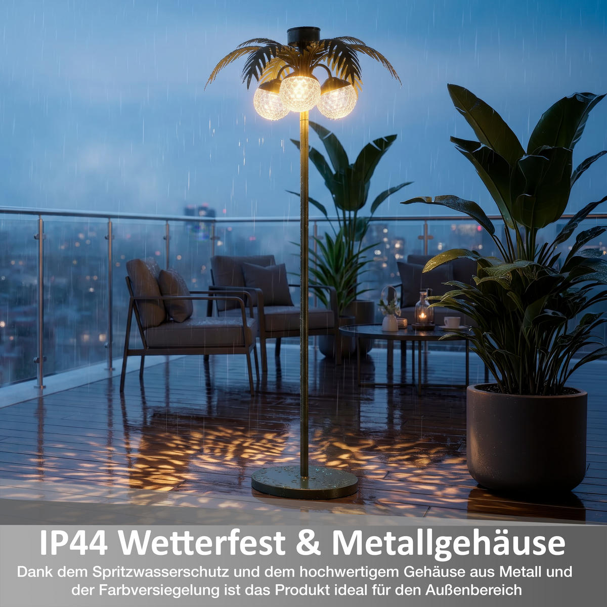 LED-SOLAR-PALME Stehleuchte grün 146 cm Metall - Dunkelgrün, Leder (45/45/146cm) - Elblight.de