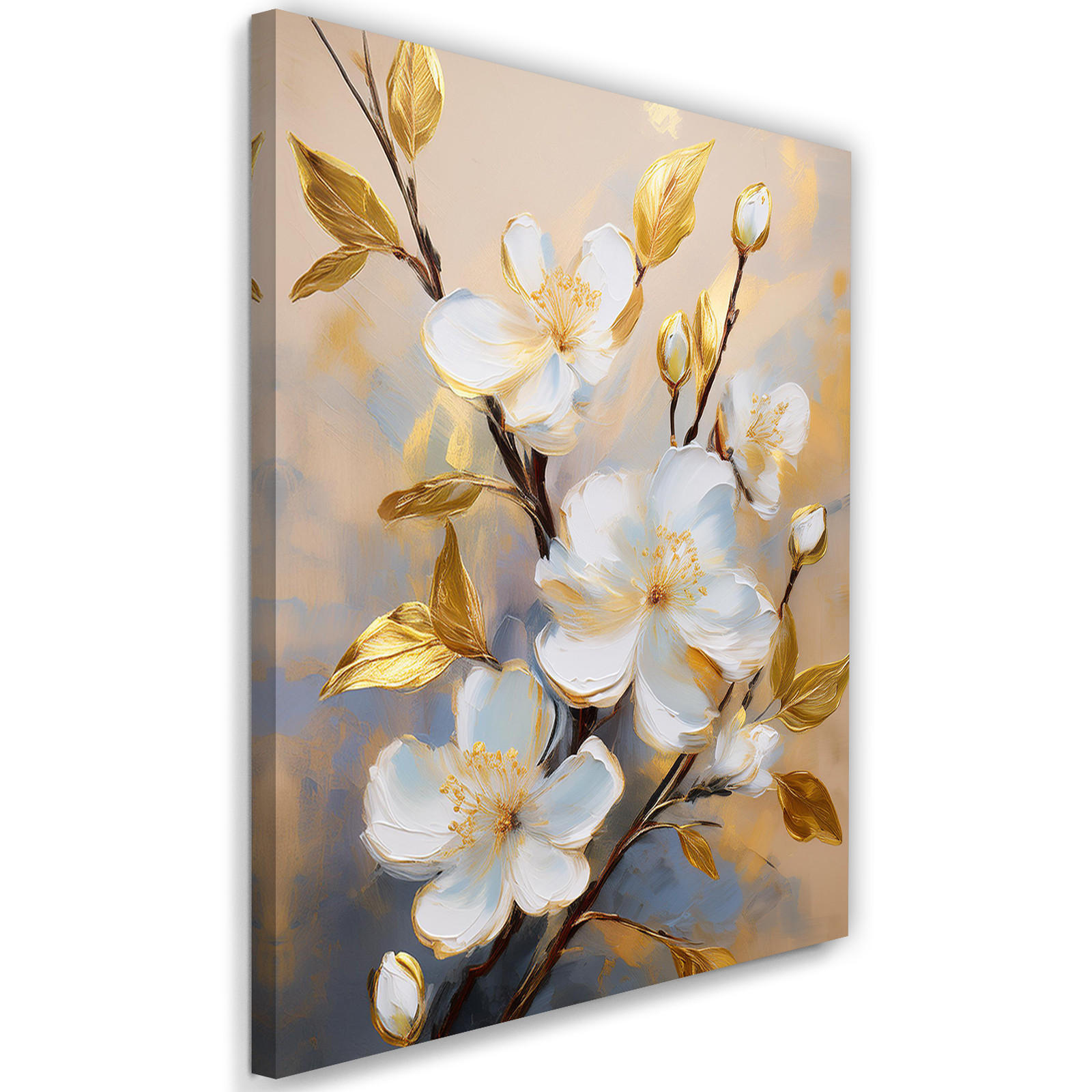 WANDBILD blumen magnolie weiß gold - Weiß, Textil (40/60cm) - Feeby