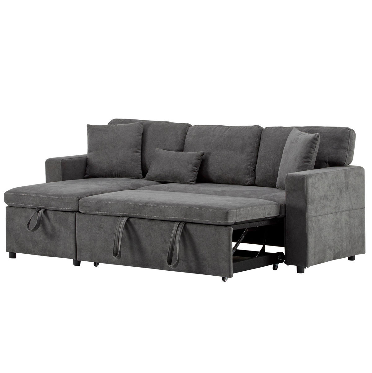 SCHLAFSOFA aus Oxford-Stoff 214x131x87 cm Dunkelgrau mit USB-Anschluss, Bettfunktion und Stauraum - Dunkelgrau, Textil (131/85/215cm) - Modfu