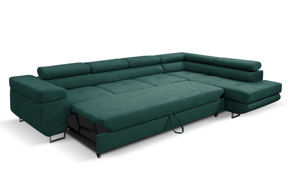ECKSOFA Marlene IV L-Form mit verstellbaren Kopfstützen Schlaffunktion Bettkasten 347 cm rechts grün - Grün, Kunststoff (202/347cm) - Margaret Hadas24