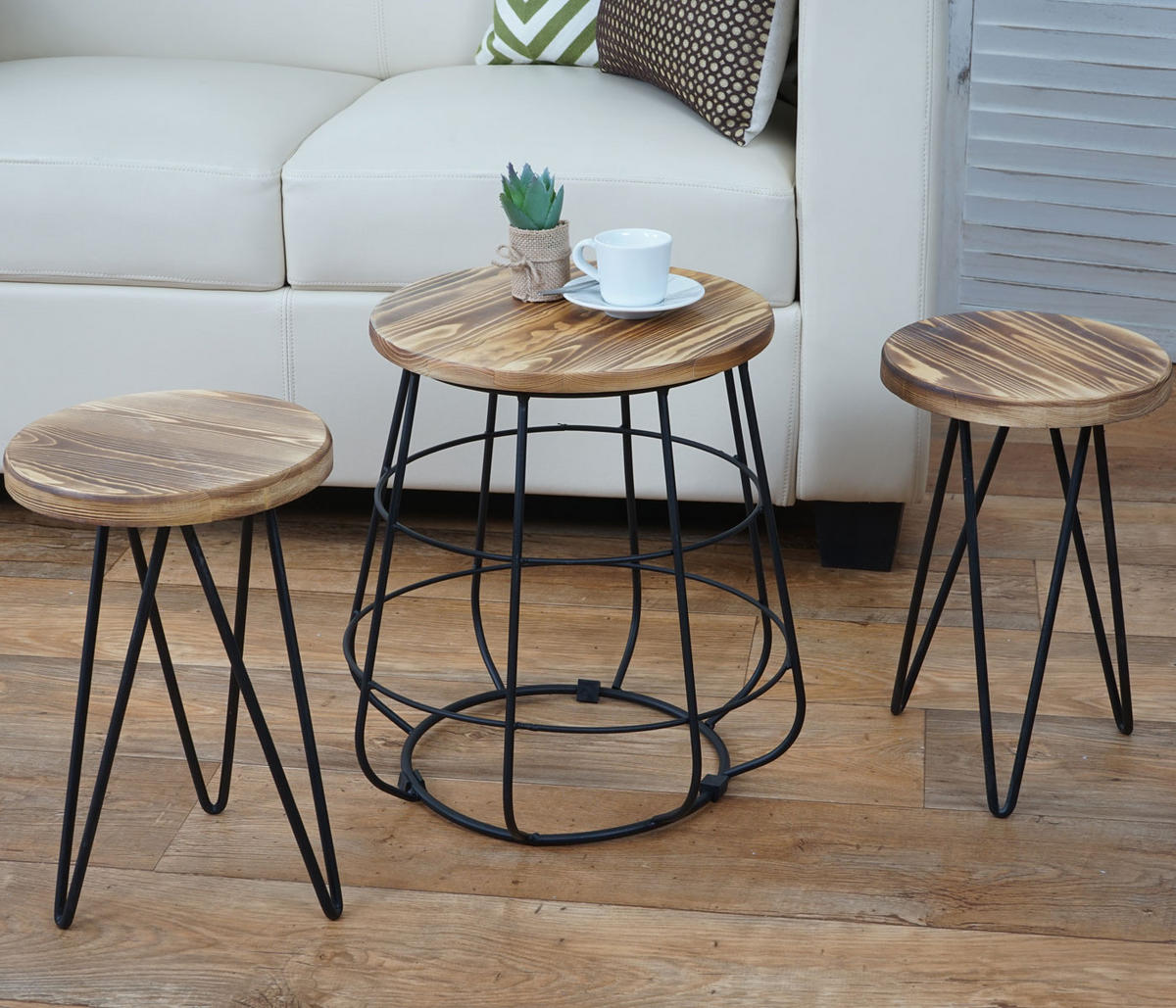 SITZHOCKER MIT TISCH Braun, Schwarz 2er-Set - Schwarz/Braun, Holz (85/40/35cm) - MCW