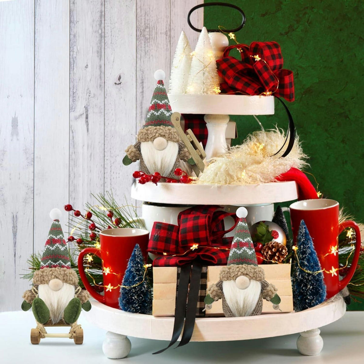 WEIHNACHTSWICHTEL Figuren 3er Set Weihnachtsdeko Dunkelgrün - Multicolor, Textil (9.8/12.7/26.8cm)