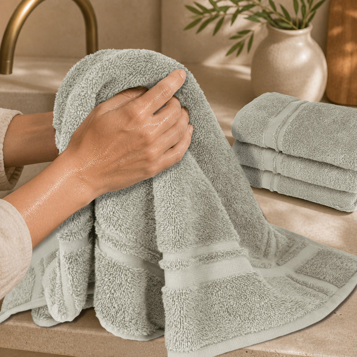 FROTTEE Küchenhandtücher 50x50 cm, 4er Set, Kiesel Grau - Sandfarben, Textil (50/50cm) - Lashuma
