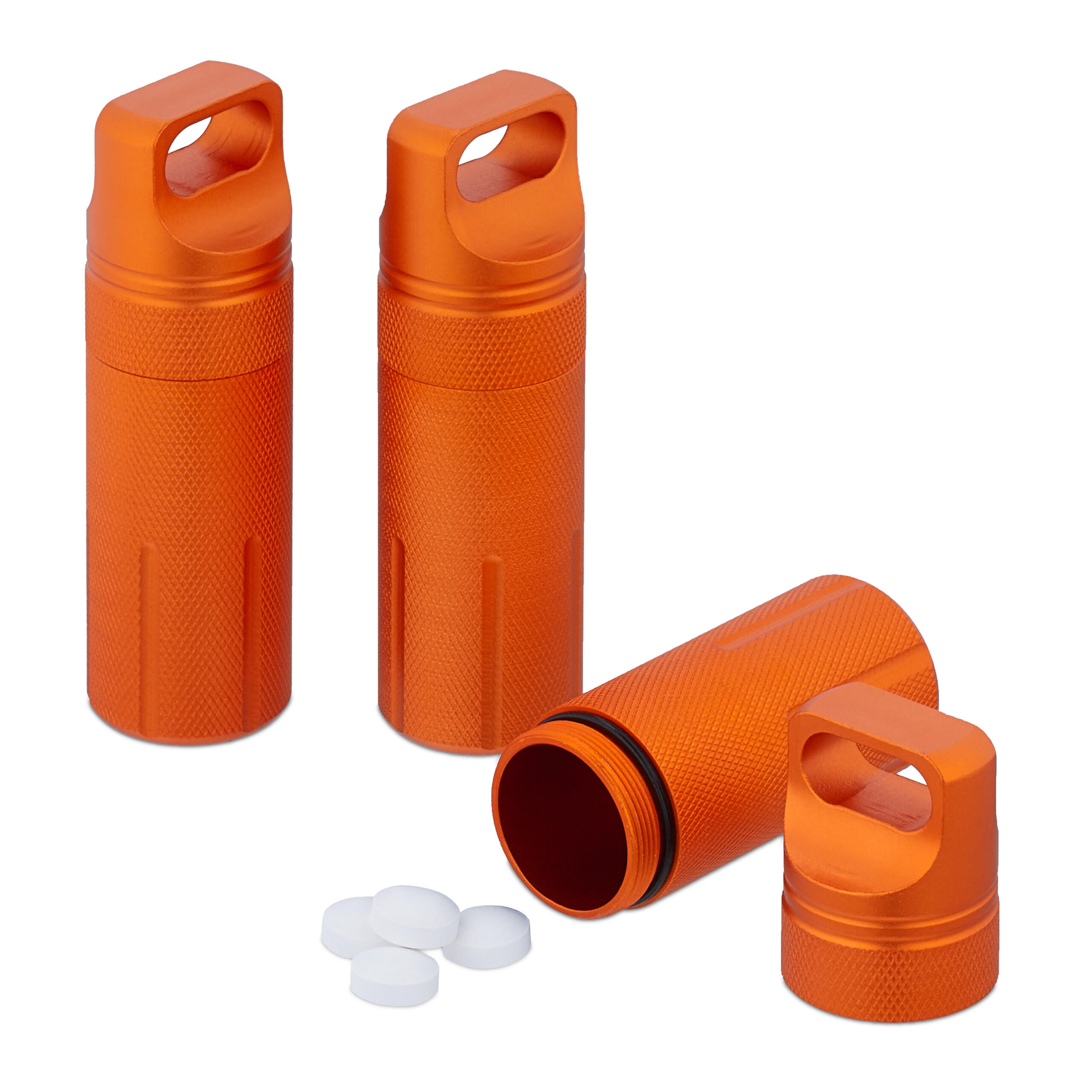 PILLENKAPSEL Orange 3er-Set wasserdicht Aluminium - Orange, Metall (3/9.5/3cm) - Relaxdays
