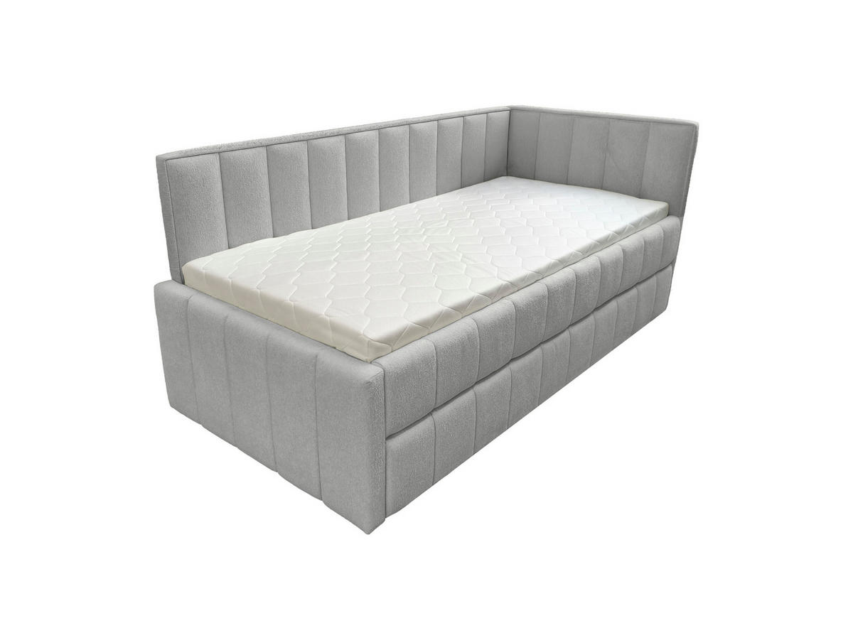 POLSTER-KINDERBETT LUKA 90x200 cm, rechts, mit Ausziehbett – Grau - Grau, Textil - KS Home Concept