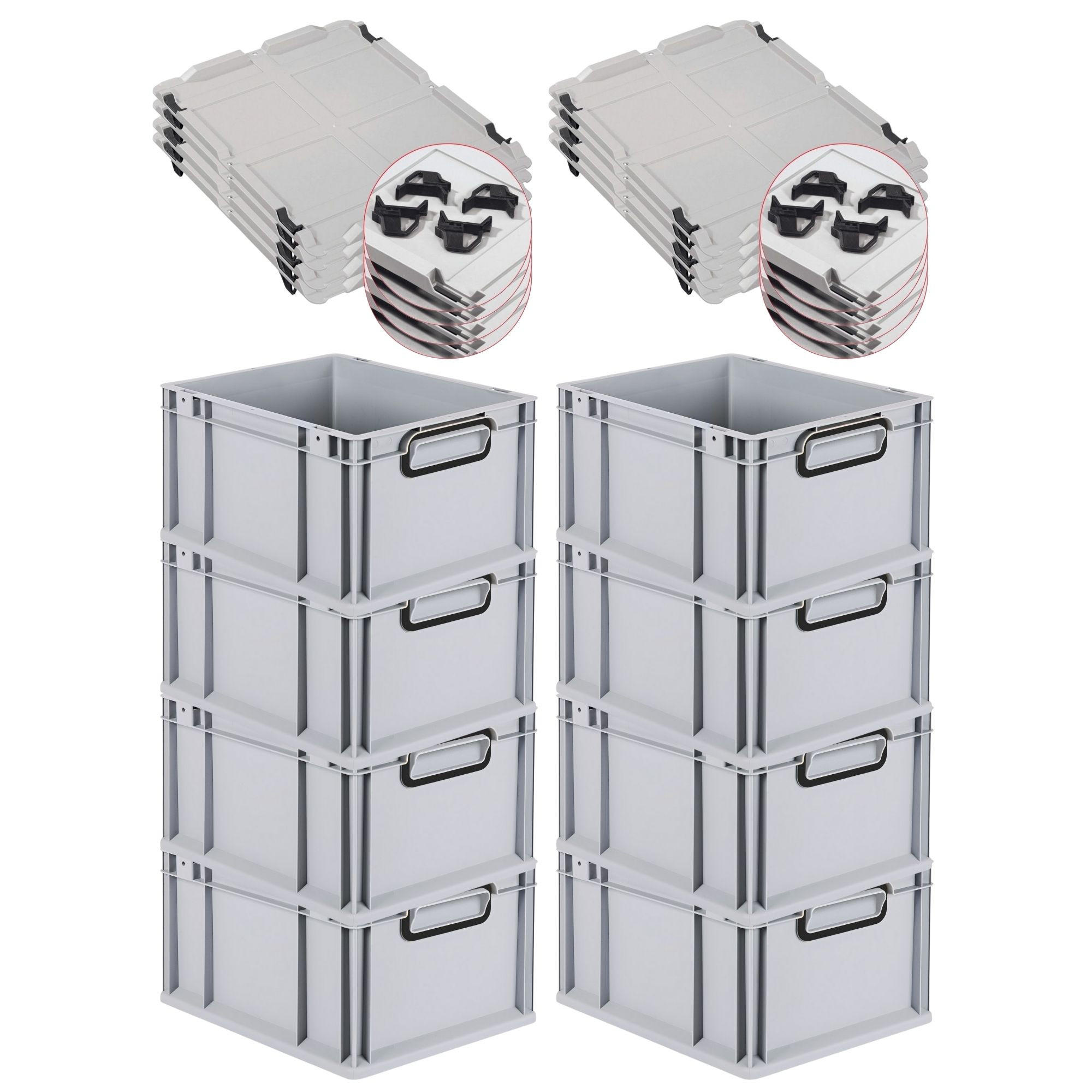 EUROBOX 8x NextGen Color mit Auflagedeckel 22x30x40 cm 20 Liter Grau Griffe schwarz zu - Schwarz/Grau, Kunststoff (30/22/40cm) - PROREGAL