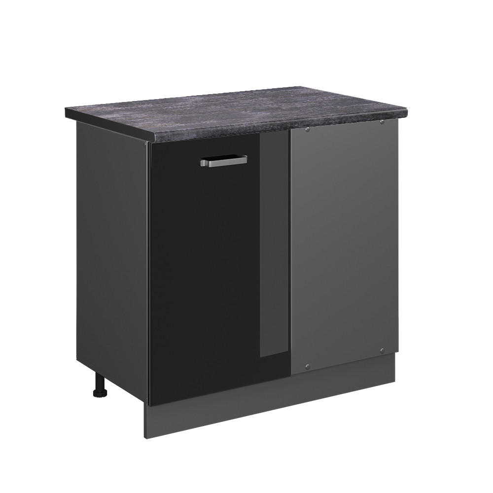 ECKUNTERSCHRANK R-Line Schwarz Hochglanz 86 cm, AP Anthrazit - Schwarz Hochglanz/Anthrazit, Holzwerkstoff (86/81.6/60cm) - Vicco