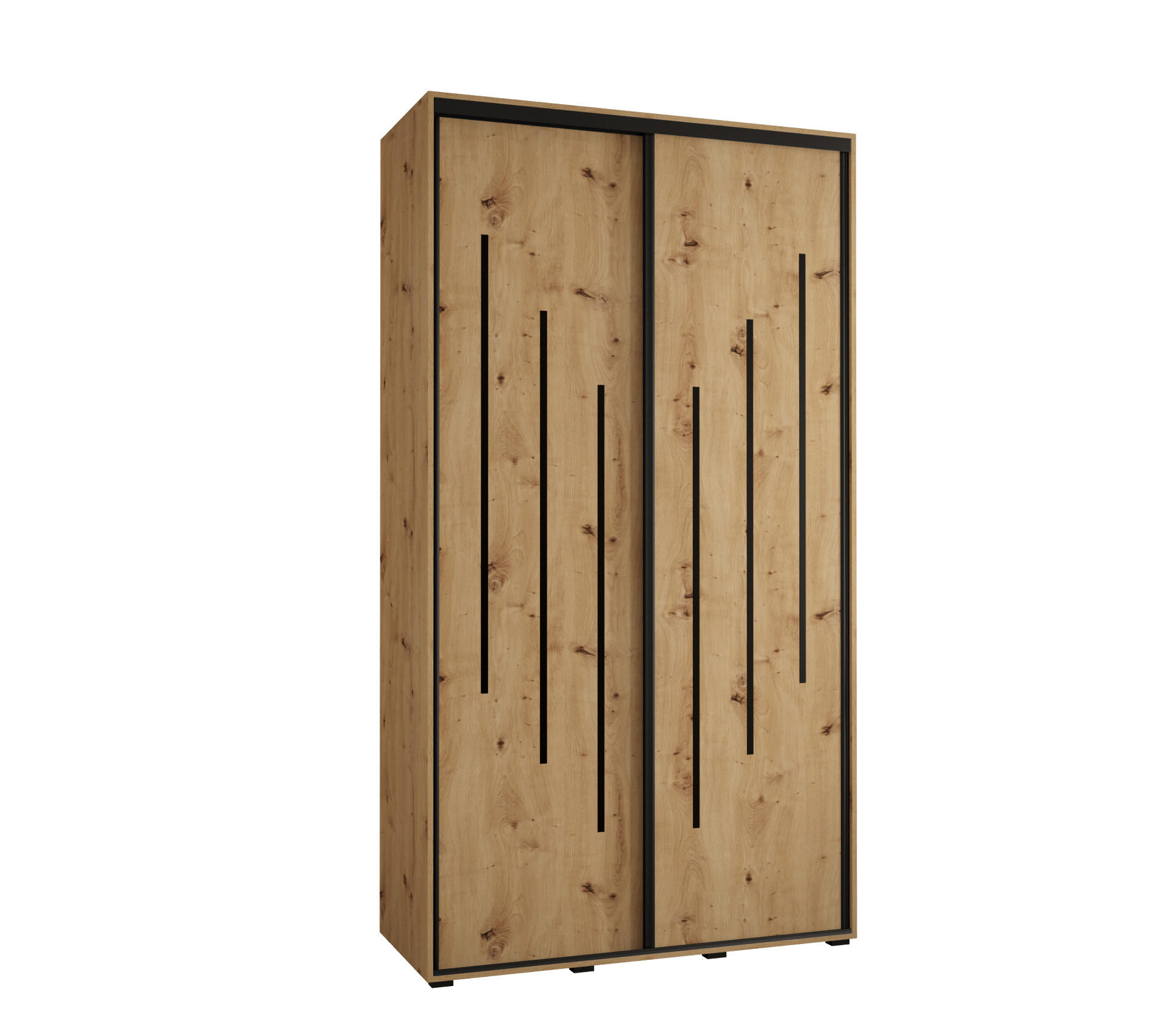 Abiks Möbel SCHWEBETÜRENSCHRANK Eiche Artisan, Eiche Artisan, Schwarz 140cm × 60cm × 235cm