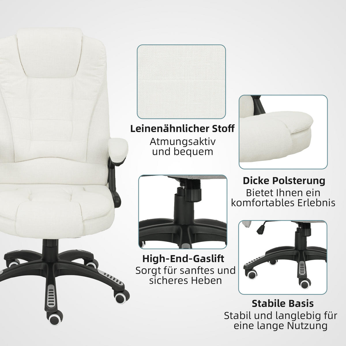 DREHSTUHL DE-05047 Mit Massagefunktion, neigbar & höhenverstellbar Cremeweiß - Creme, Metall (74/116/67cm) - ComfortXL