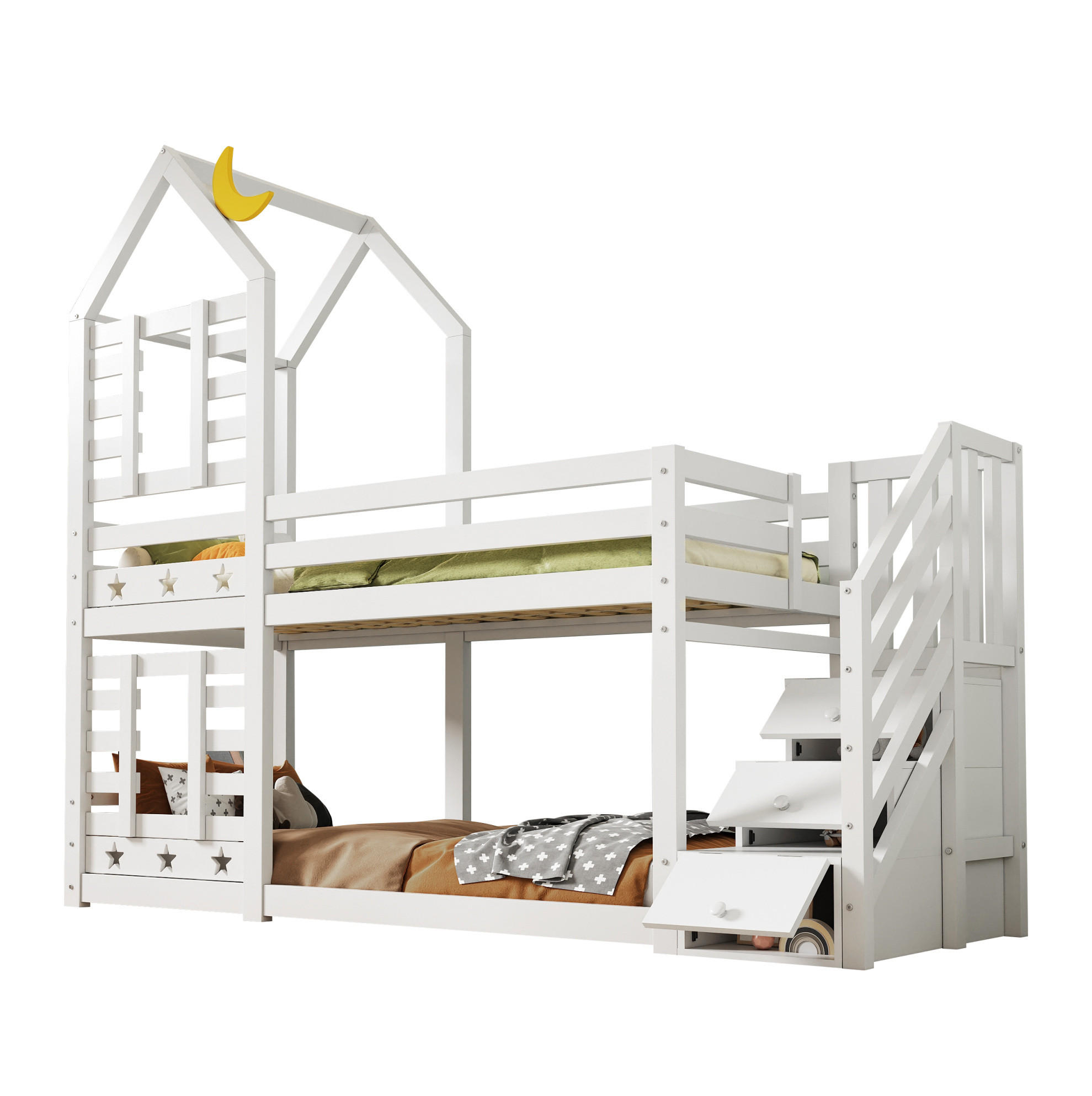ETAGENBETT mit Stauraum 90x200 cm Kiefernholz Weiß - Weiß, Holzwerkstoff (90/200cm) - Beauniv