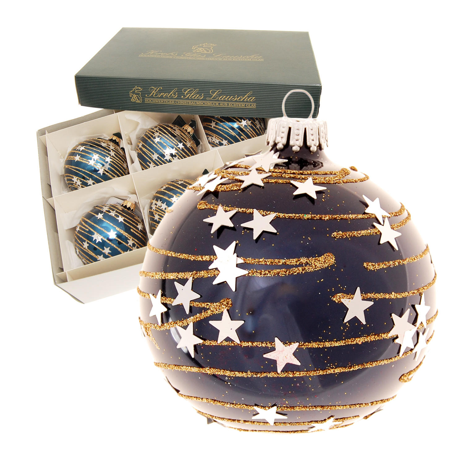Krebs Glas Lauscha Christbaumkugeln Blau 8x8x8 cm