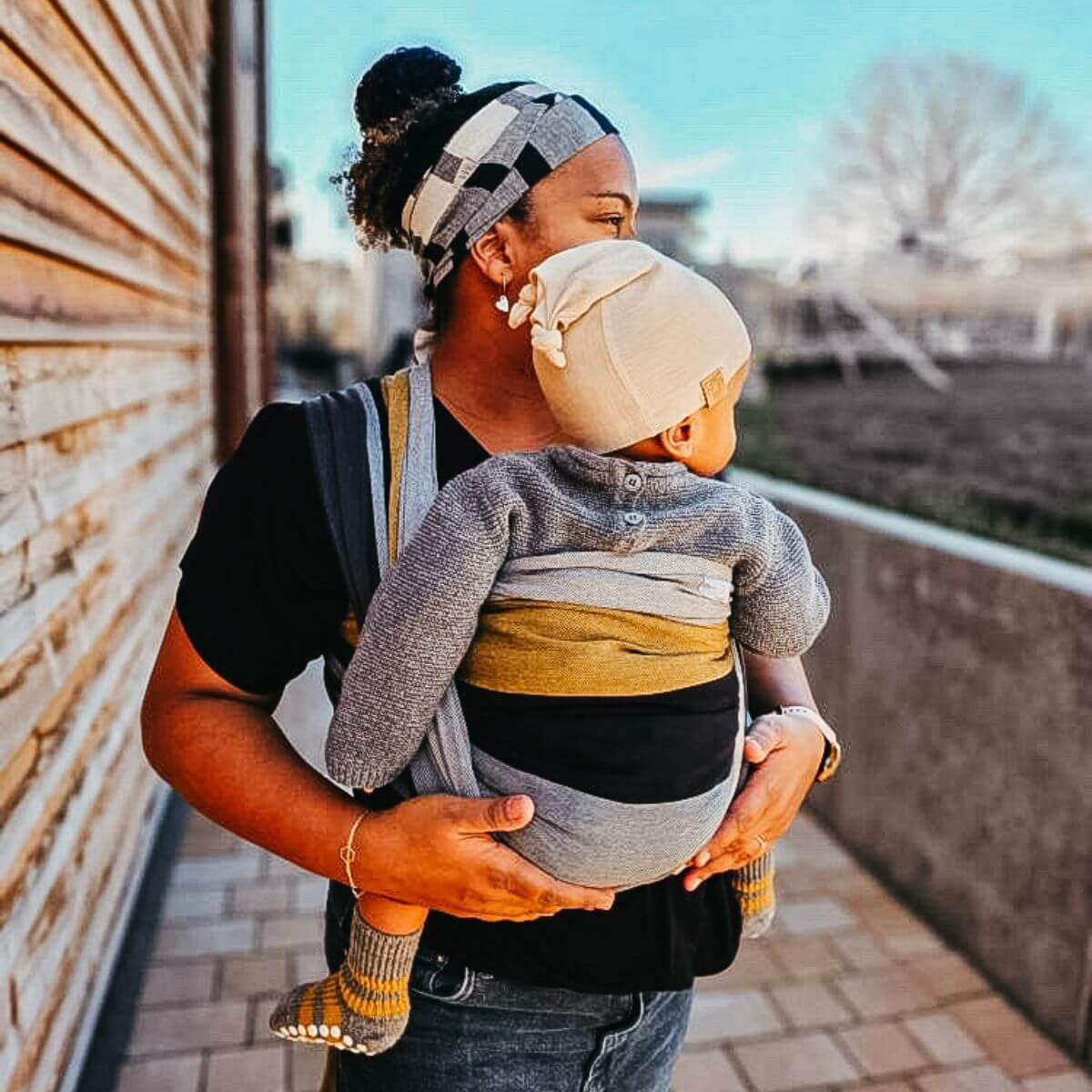 BABYTRAGETUCH Gewebtes Tragetuch - Currygelb/Dunkelgrau, Textil (70/0.1/540cm) - Hoppediz