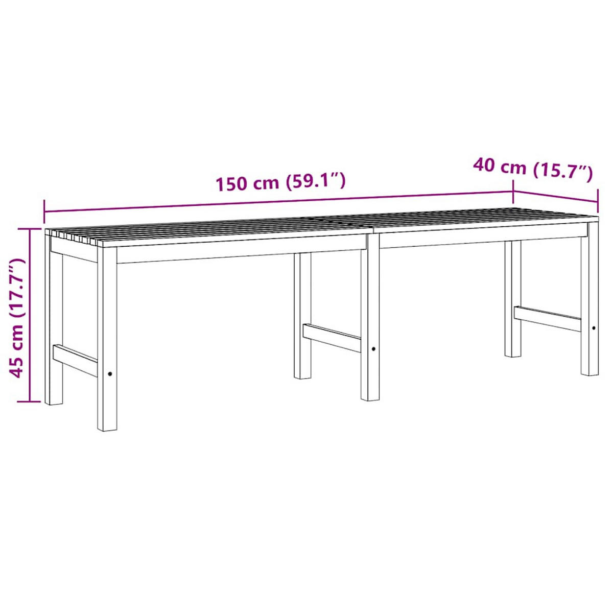 GARTENBANK 150 Cm Massivholz Teak - Braun, Holz (150/45/40cm) - vidaXL