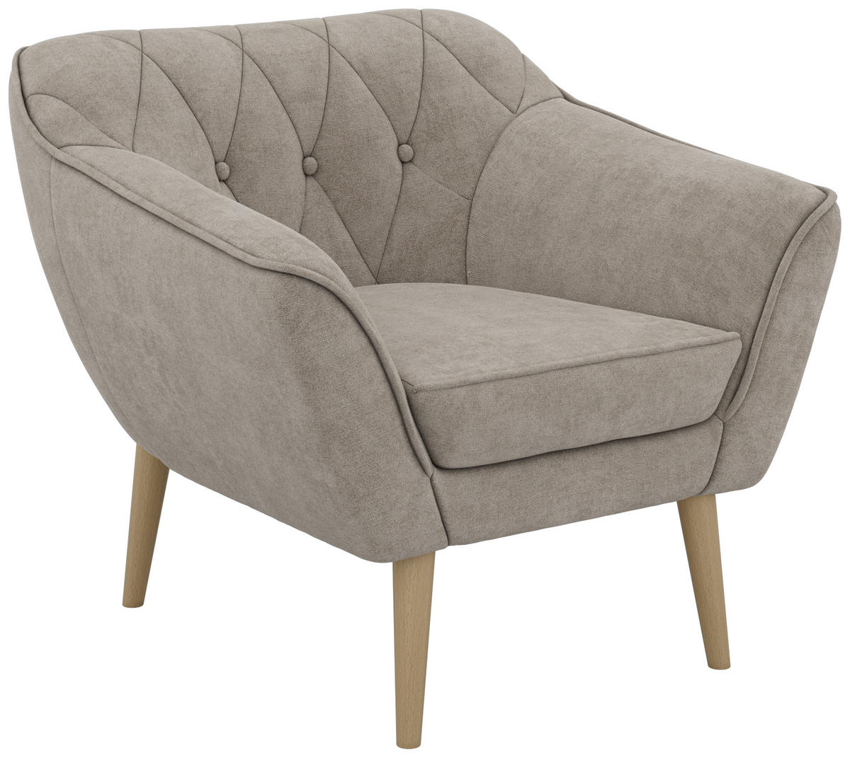 KRESLO PIRS - Sivobéžová Štruktúrovaná látka - Drevené nohy - farba buka/sivobéžová, kompozitné drevo/textil (80/75/74cm) - MKS
