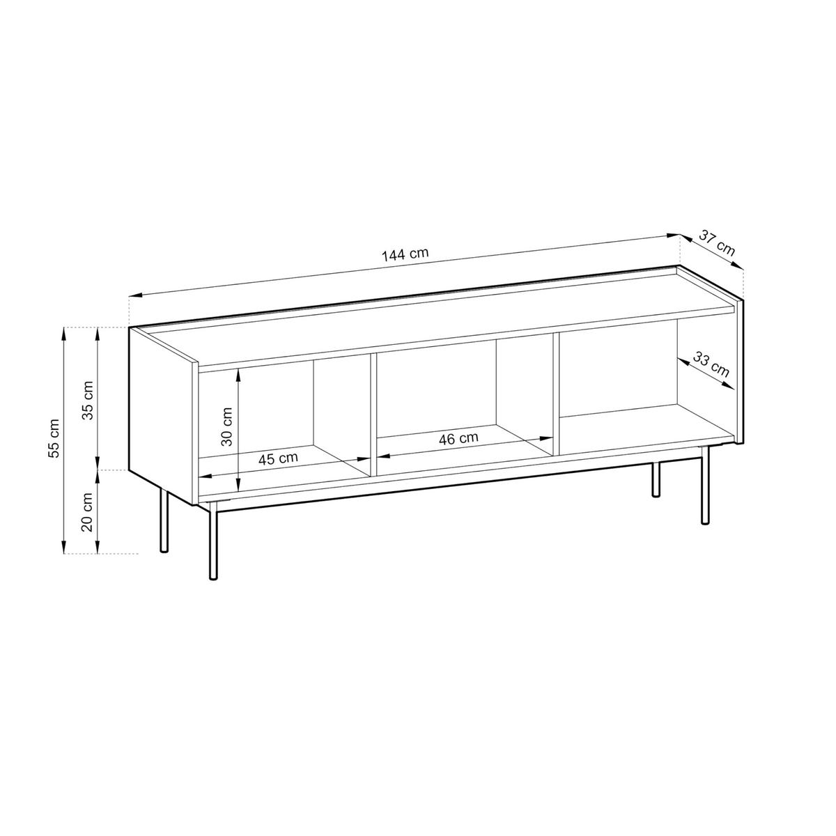 LOWBOARD Kelowna – Kaschmir Eiche Linea - Kaschmir/Eichefarben, Glas/Holzwerkstoff (144/55/37cm) - Komodee