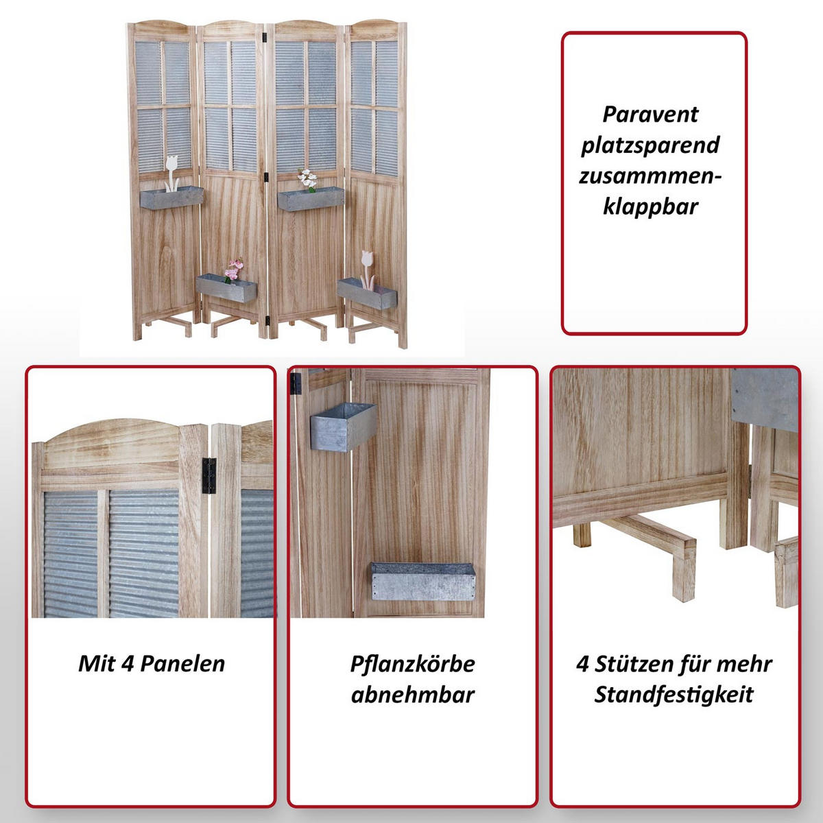 PARAVENT Grau, Braun - Braun/Grau, Holz (161/170/28cm) - MCW