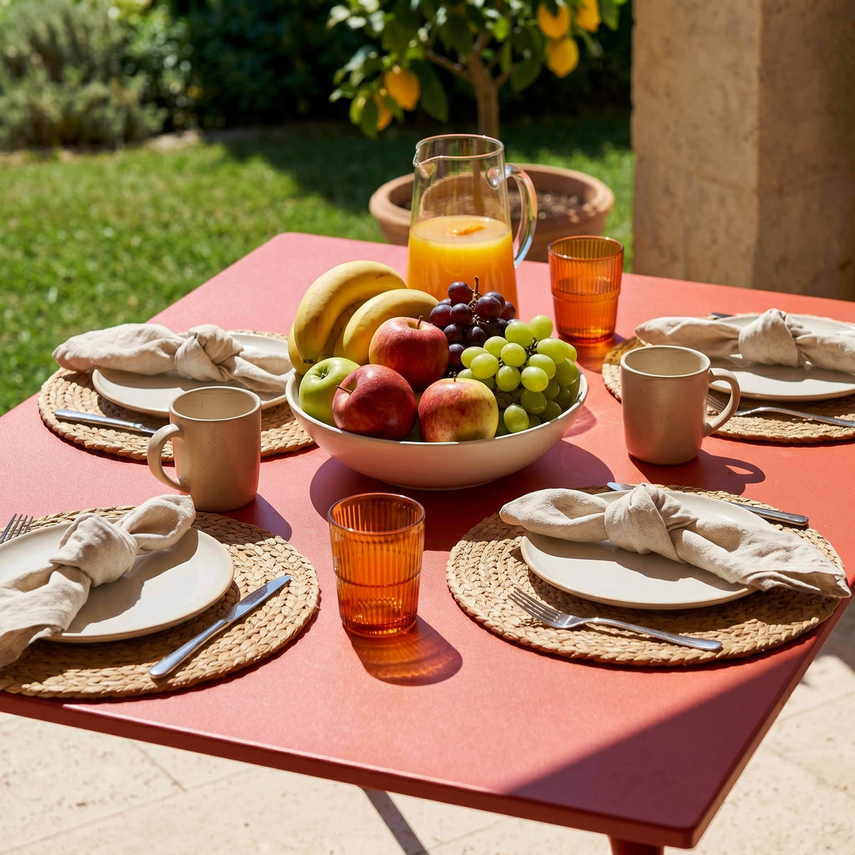 GARTENTISCH , Rot - Rot, Metall (120/70/72cm) - Oviala
