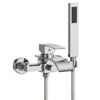 BADEWANNENARMATUR SFS-5005 Chrom, Aufputz mit Wasserfallauslauf 200 mm Handbrause 1500 mm Einhebel 150 mm Stichmaß - Chromfarben, Metall (6/20/23cm) - Everstein