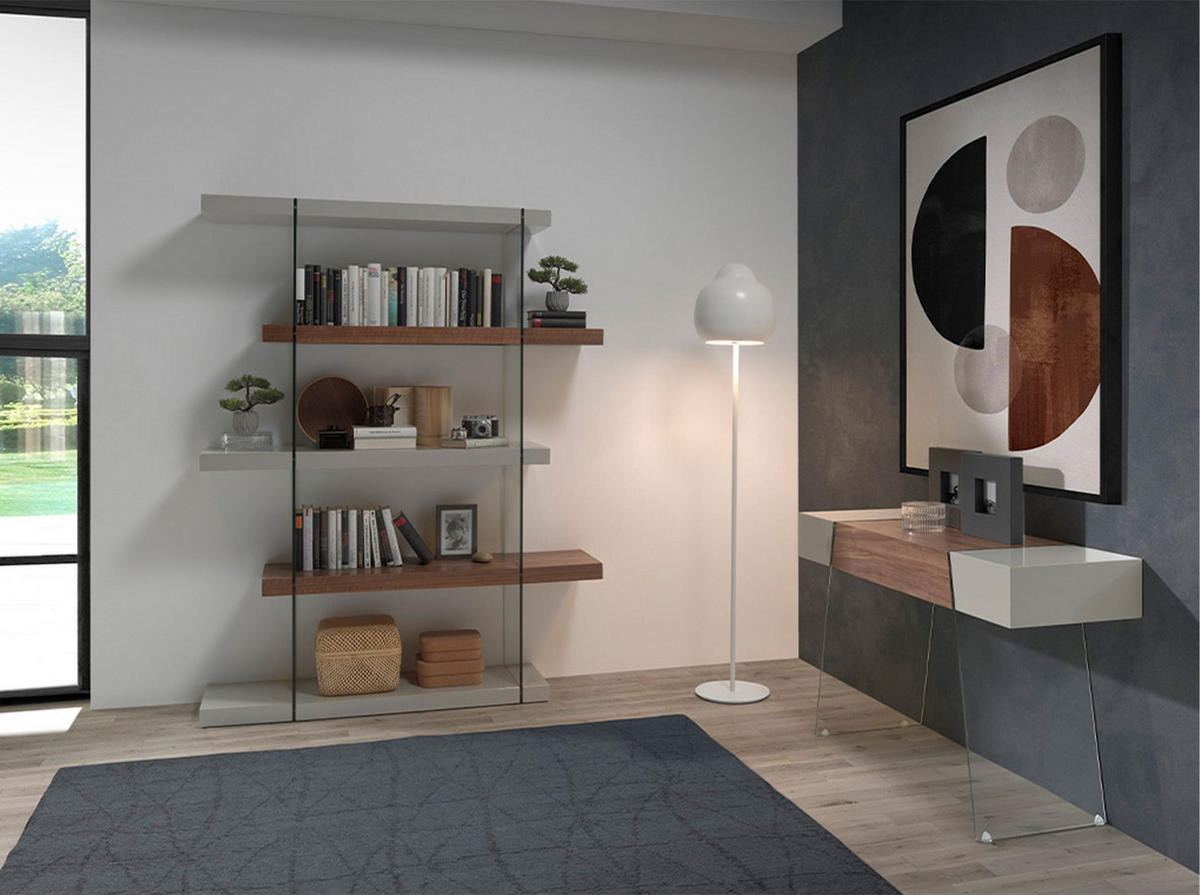 REGAL Regal aus Walnussholz und Glas 140/33/180 cm - Walnussfarben/Grau, Holz (140/180/33cm) - ANGEL CERDA