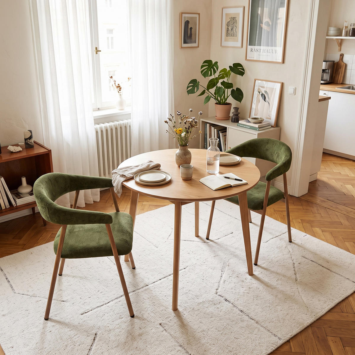 ESSZIMMERSTÜHLE 2er-Set, gepolstert, Chenille, Metallbeine in Holzoptik, Grün - Grün, Textil (61/80.5/59cm) - Meubles Cosy