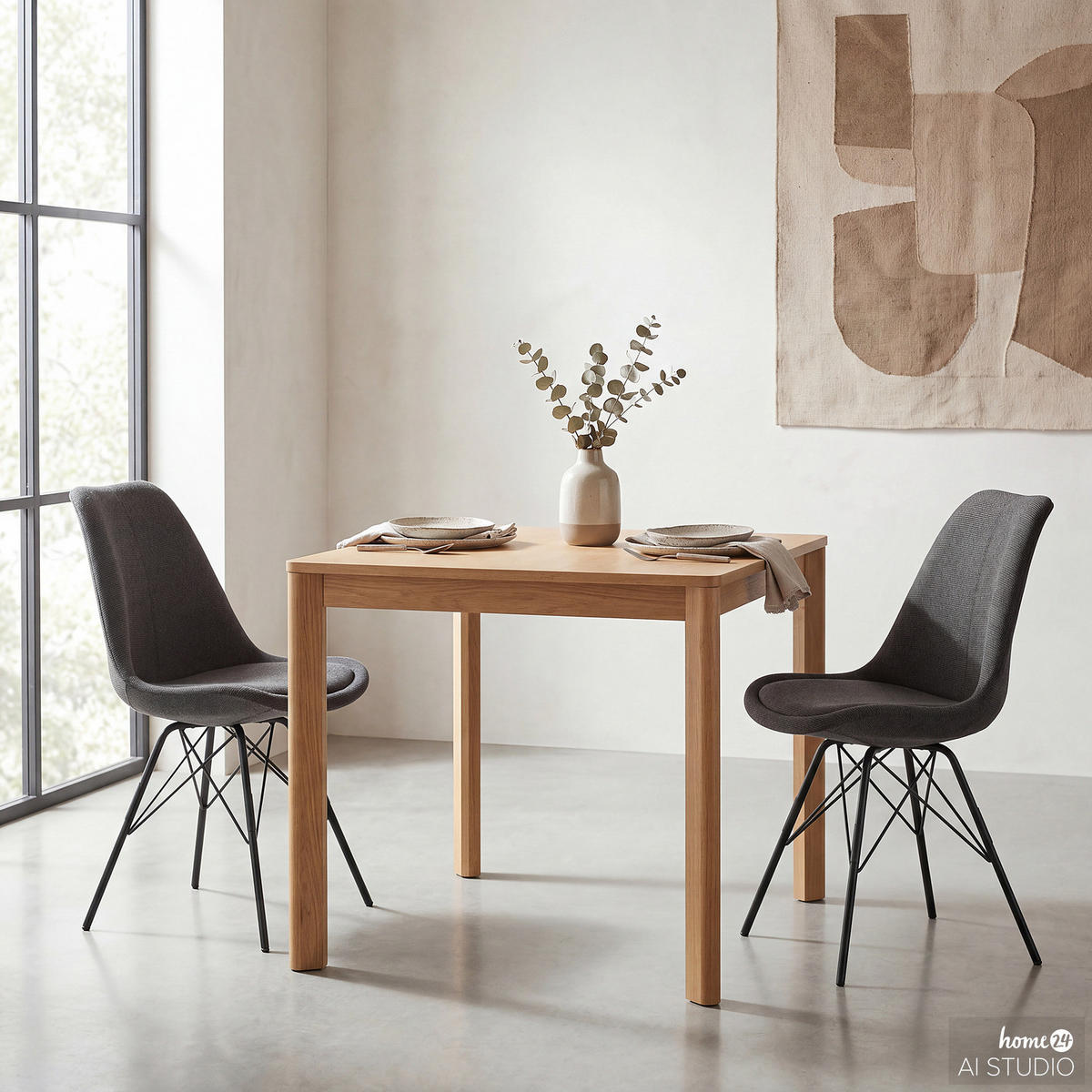 POLSTERSTUHL - 2er-Set - Anthrazit/Schwarz, Textil/Metall (49/86/54cm) - home24