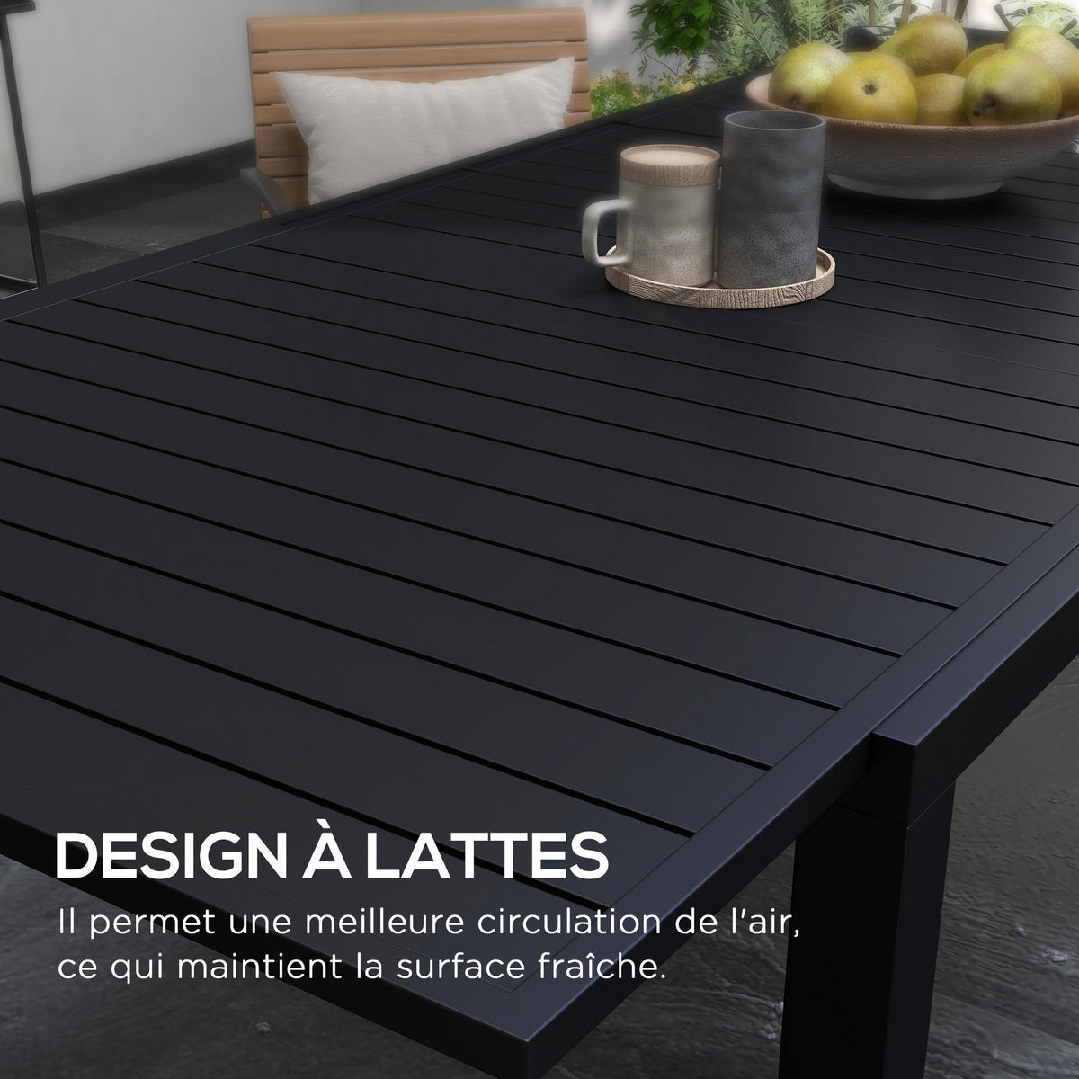 GARTENTISCH DE-14096 Aluminium, 180/240 cm Schwarz - Schwarz, Metall (240/94/73cm) - ComfortXL