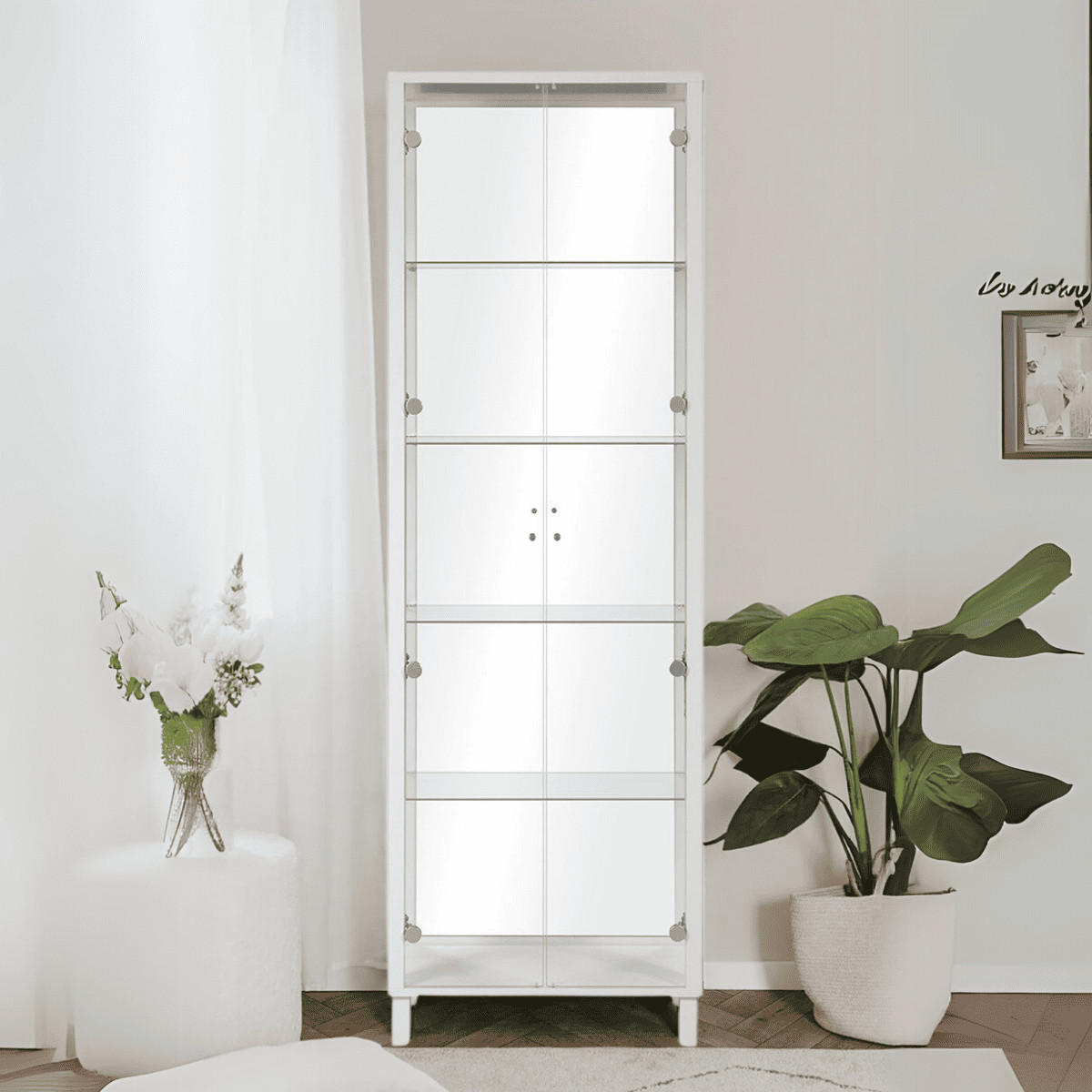 VITRINE 2 Tür und 4 Glasböden - Albi - 62/33/189 cm - Weiß, Holzwerkstoff (33/189/62cm) - Calicosy