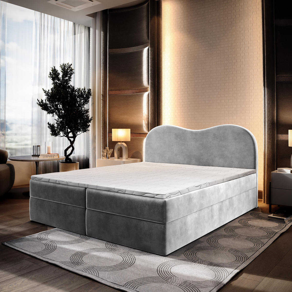BOXBETT FLUVIA M 180x200 cm mit Matratze und Topper - Hellgrau - Hellgrau, Holz (180/200cm) - MASSENO