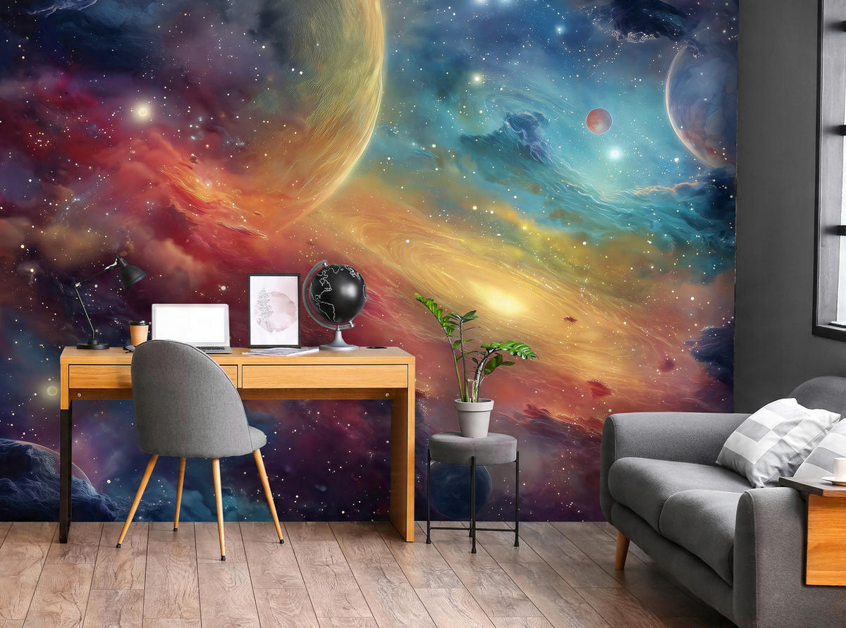 FOTOTAPETE Kinderzimmer Kosmos Galaxie 400x280 - Multicolor, Papier (400/280cm) - Wallarena