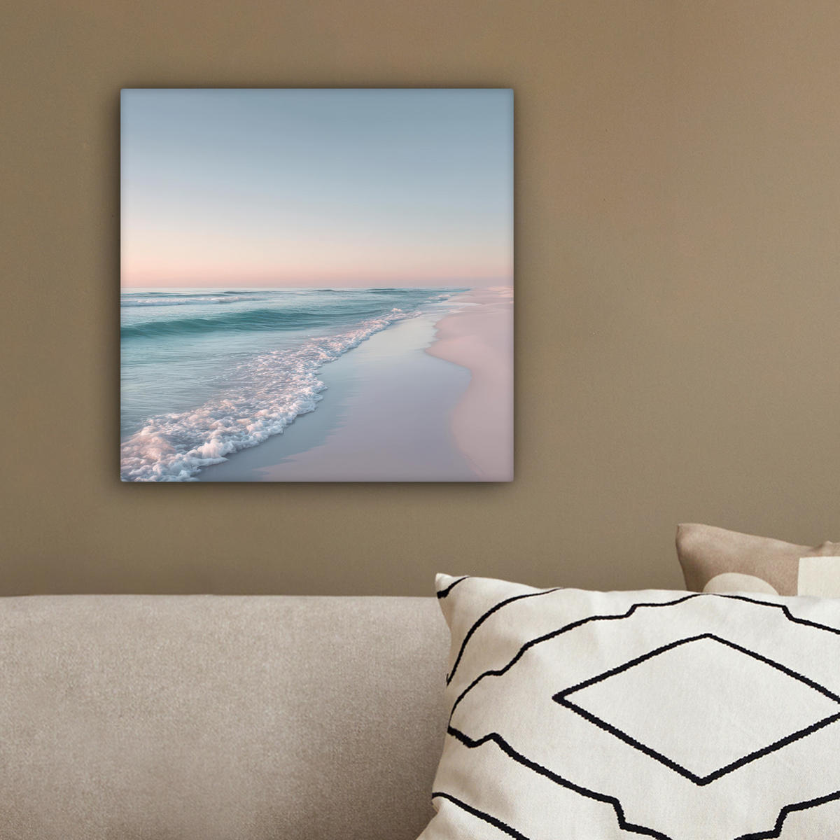 LEINWANDBILD Küstenlinie - Pastell - Wasser Deko Wohnzimmer 20x20 cm - Pastellblau, Textil (20/20cm) - MuchoWow