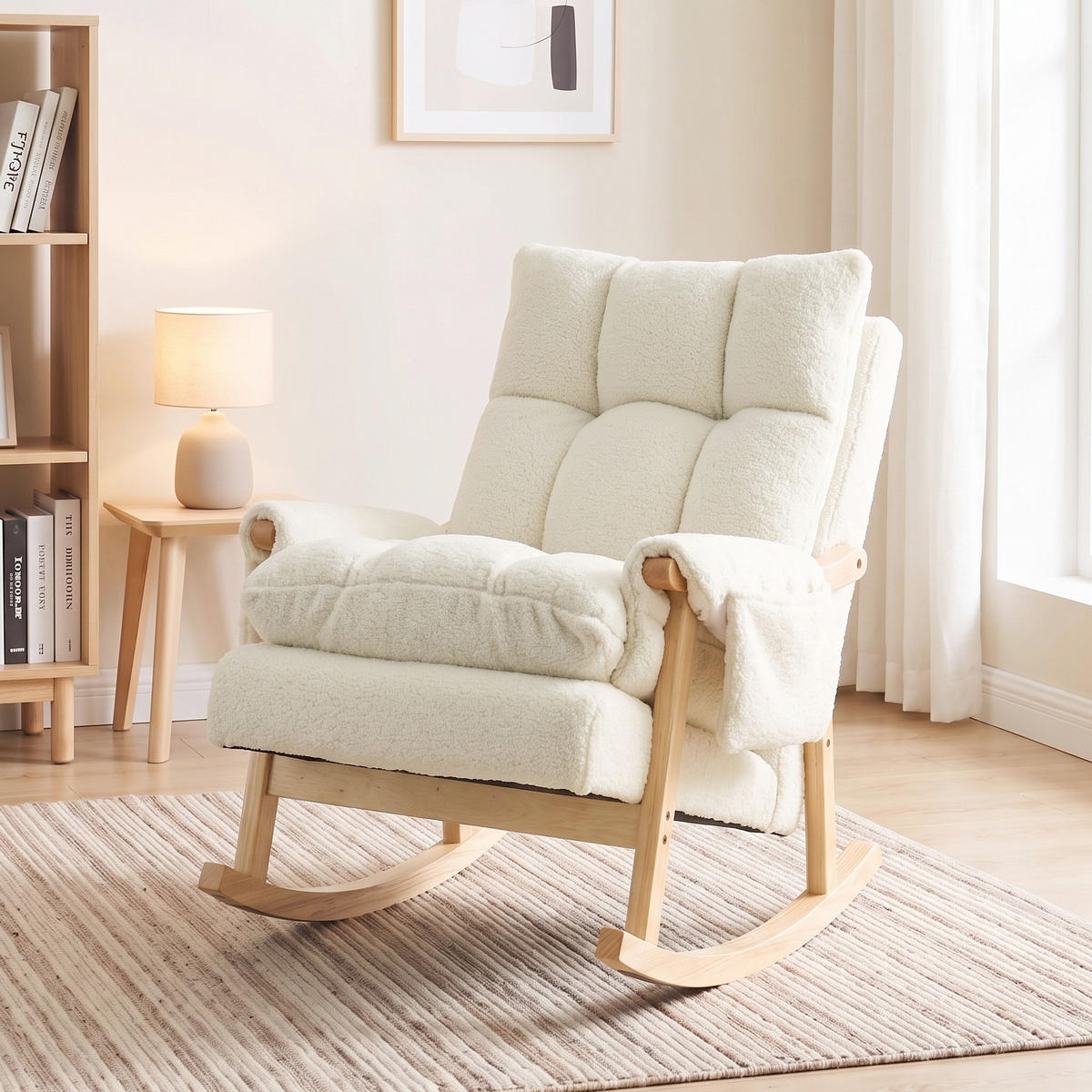SCHAUKELSTUHL Polyester Creme - Creme/Naturfarben, Holz/Textil (77/93/104cm) - HOMCOM