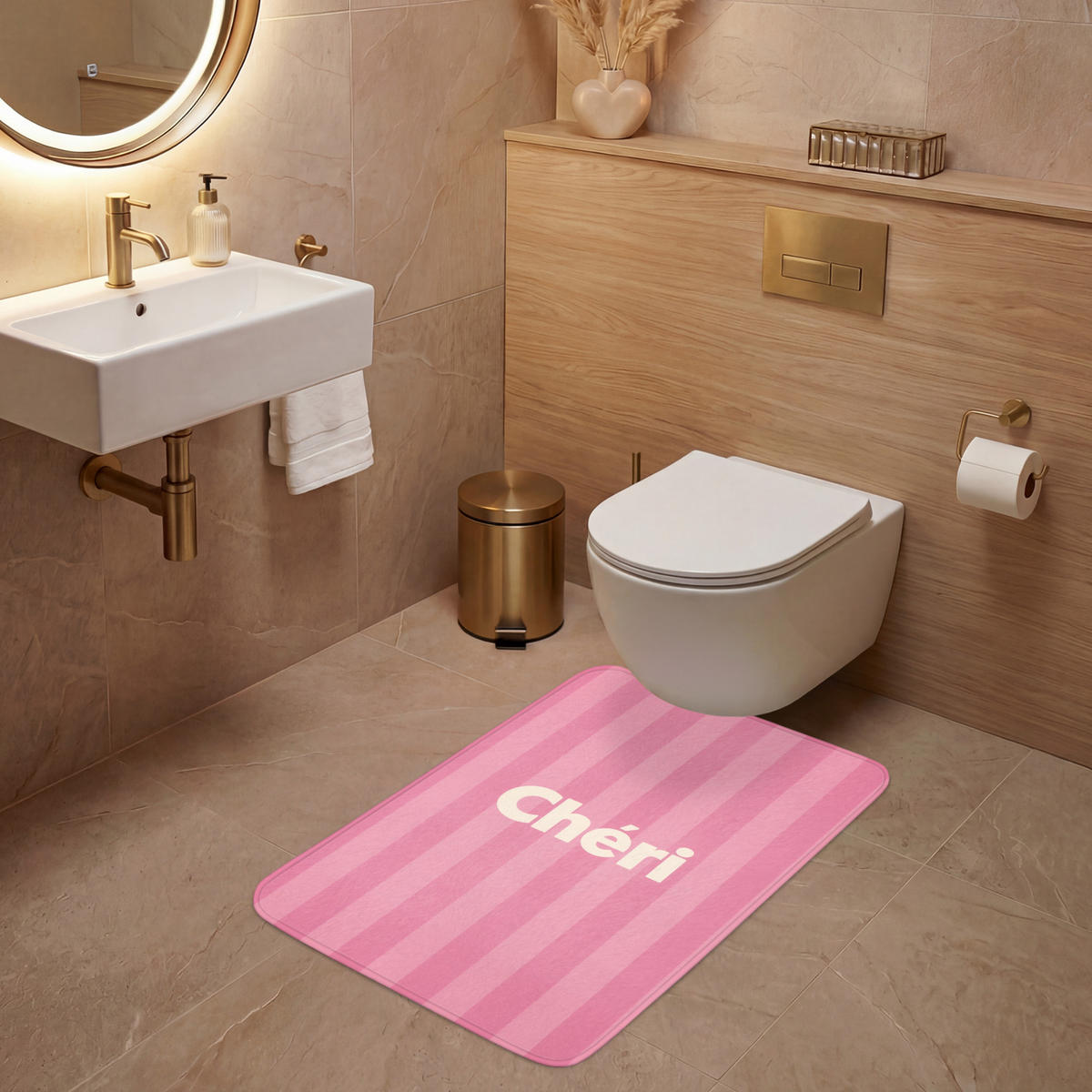 WC PŘEDLOŽKA Pruhované - růžové - Chéri 60x90 cm - růžová, textil/plast (60/1cm) - OnlyWow