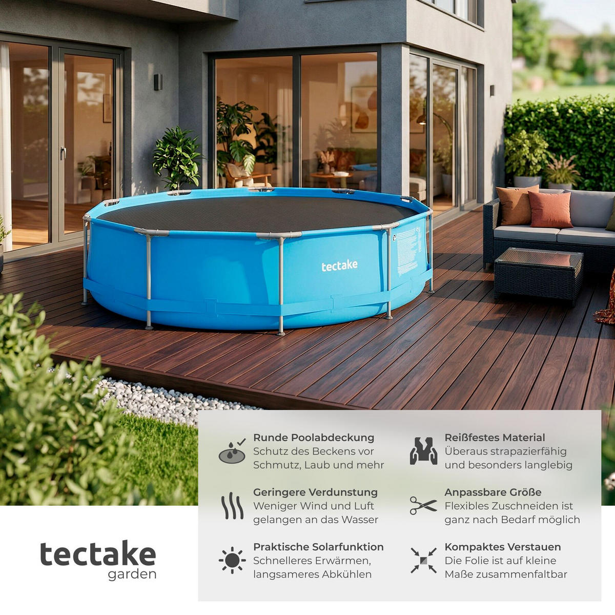 POOL-SOLARFOLIE , Durchmesser 250 cm, schwarz - Schwarz, Kunststoff (250/250cm) - tectake