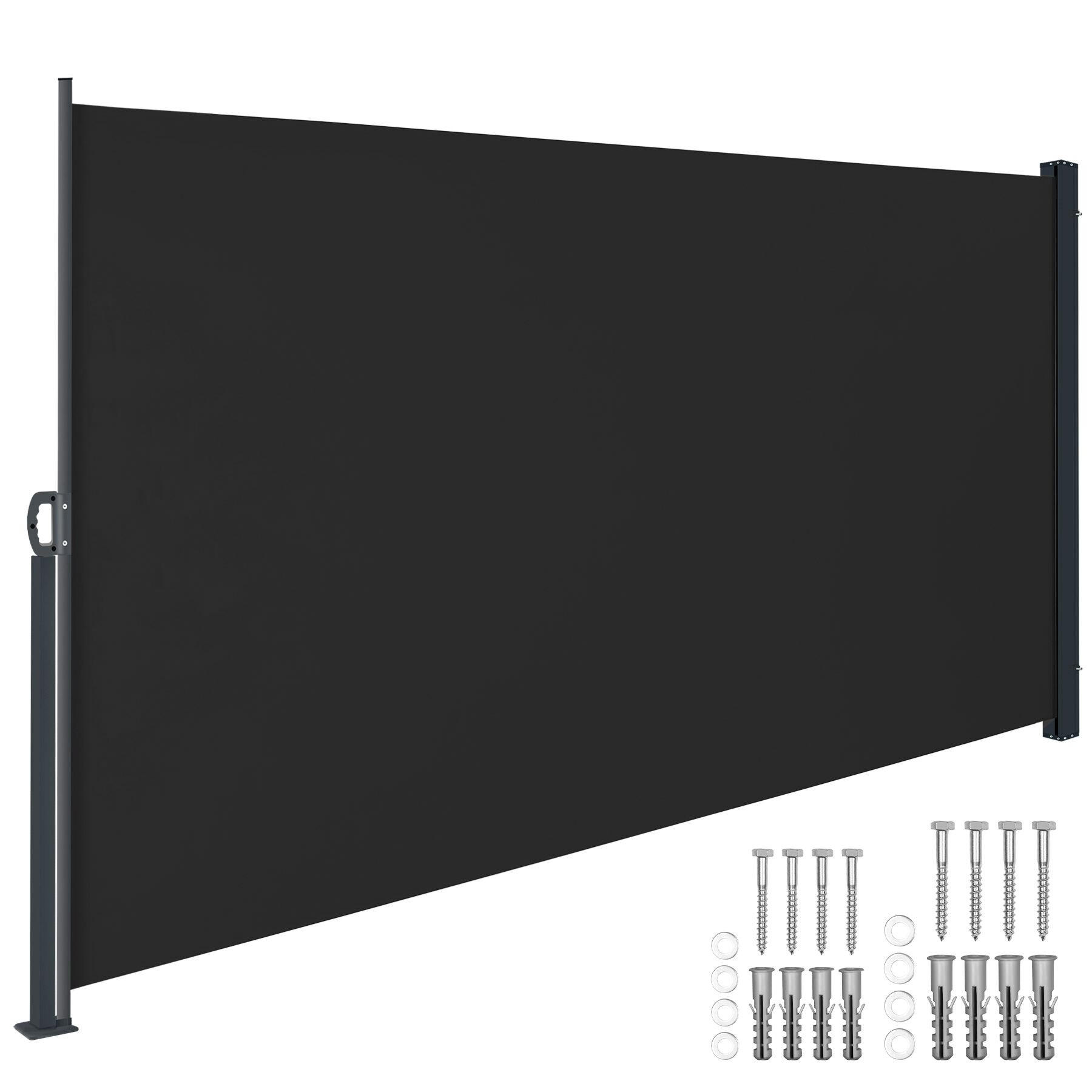 SEITENMARKISE , ausziehbar, mit Aufrollmechanismus, schwarz - Schwarz, Kunststoff (300/160/9cm) - tectake