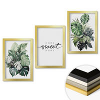 WANDBILDER 3er Set - 20x30 cm Goldrahmen - Pflanzen mit der Aufschrift „Sweet Home“ - Goldfarben, Kunststoff (20/30cm) - ArtPrintCave