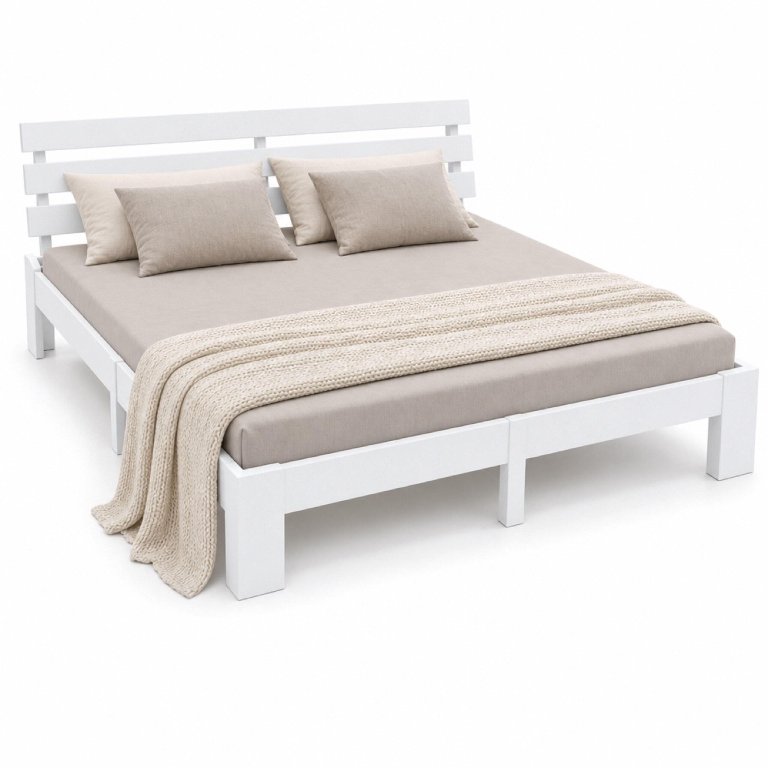 BETT Weiß Massivholz mit Lattenrost 160x200 cm - Weiß, Holz - Relaxdays